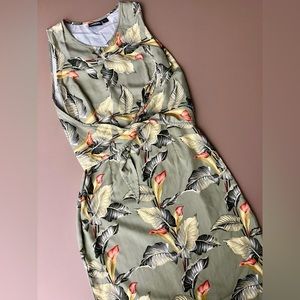 Tommy Bahama Silk Sage Green Tropical Print Sleeveless Dress
